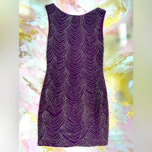 Alice + Olivia Purple Embellished Beaded Silk Sheath Dress XS